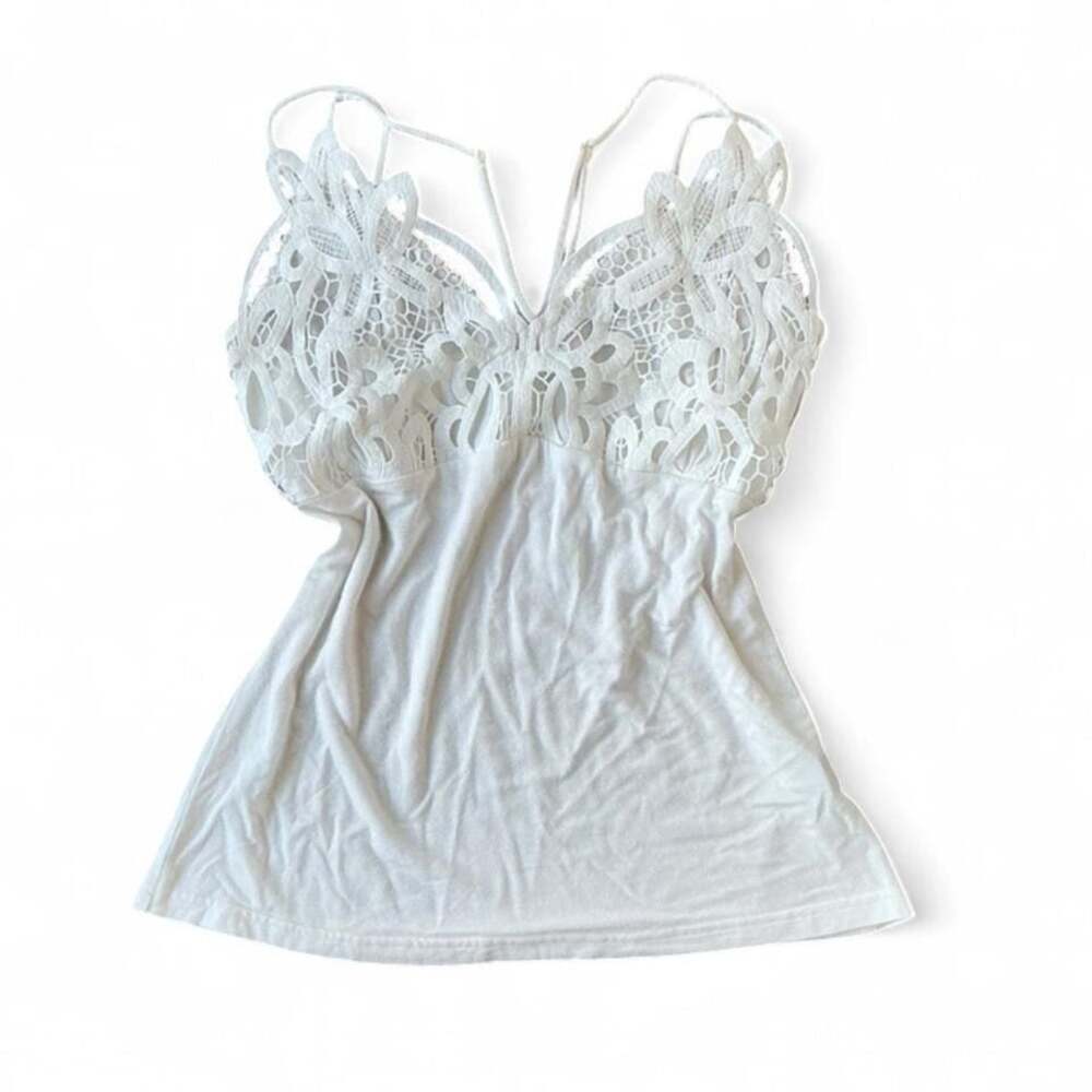 Y2K Boston Proper White Crochet Lace Tank Top Blouse – Size XS